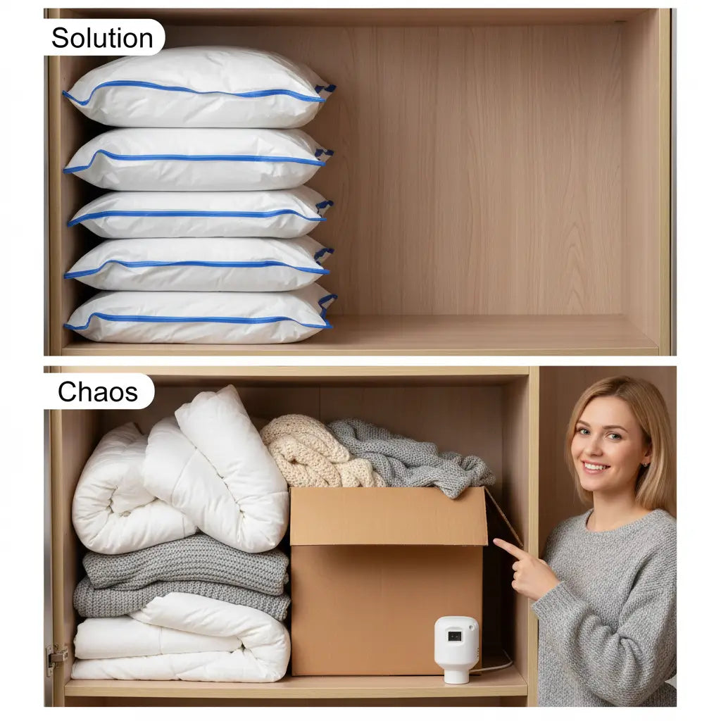 Kit Saco a Vácuo + Bomba Automática Elétrica Organizador Rápido Armazenar Guardar