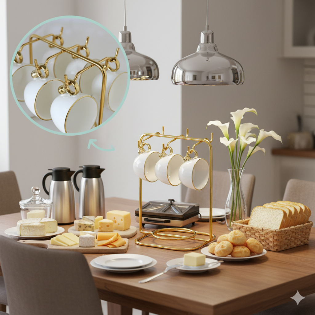 Suporte Organizador Porta Xícaras De Café dourado