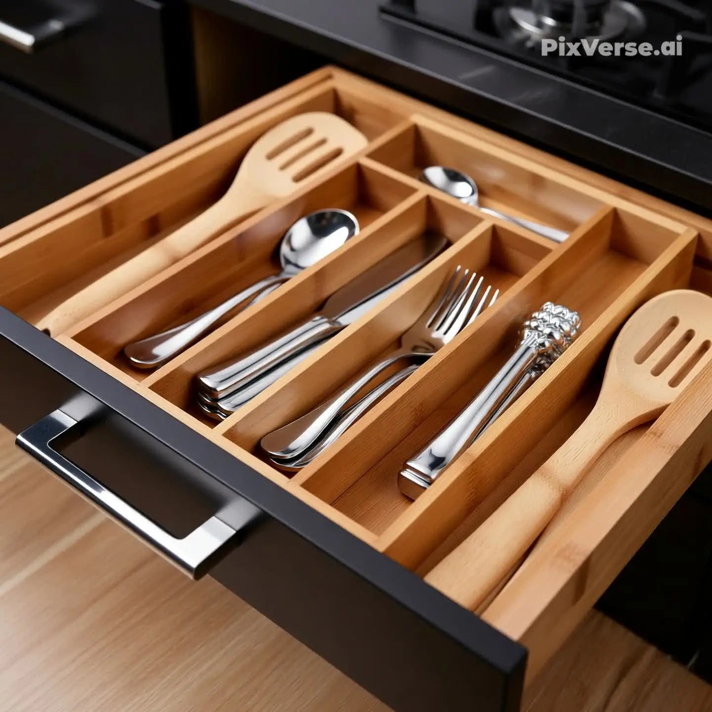 Organizador de Gaveta para Talheres 7–8 Divisórias – Ajustável em Bambu