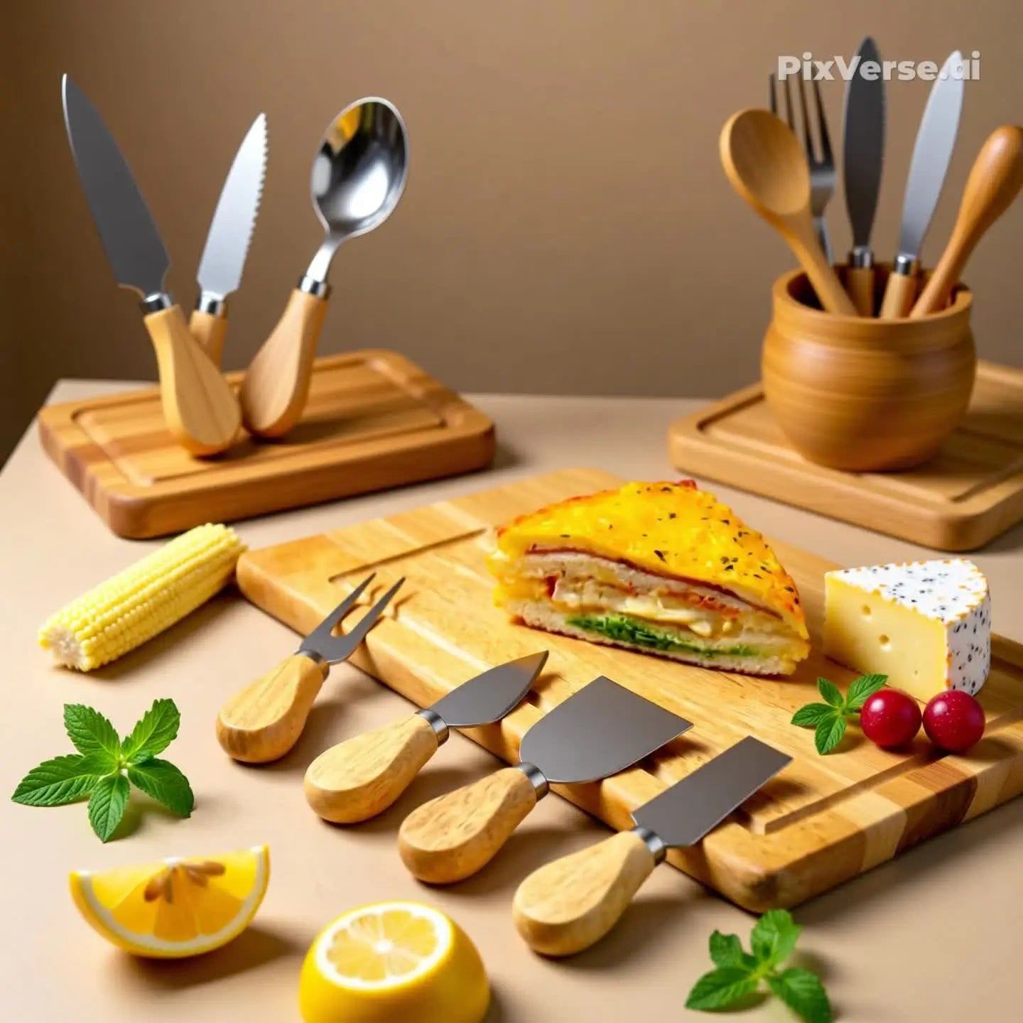 Jogo de 4 Peças Inoxidável de cortar queijos de Bambu