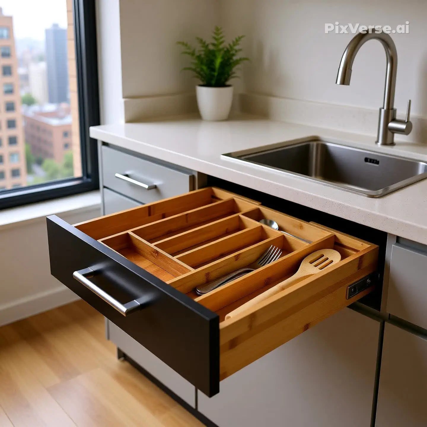 Organizador de Gaveta para Talheres 7–8 Divisórias – Ajustável em Bambu