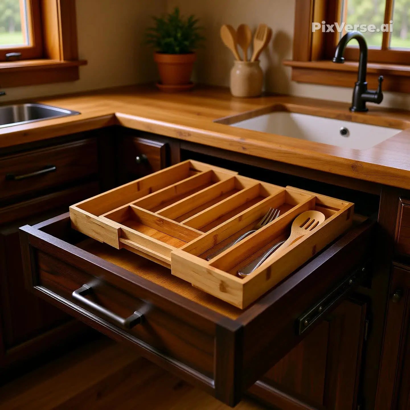 Organizador de Gaveta para Talheres 7–8 Divisórias – Ajustável em Bambu
