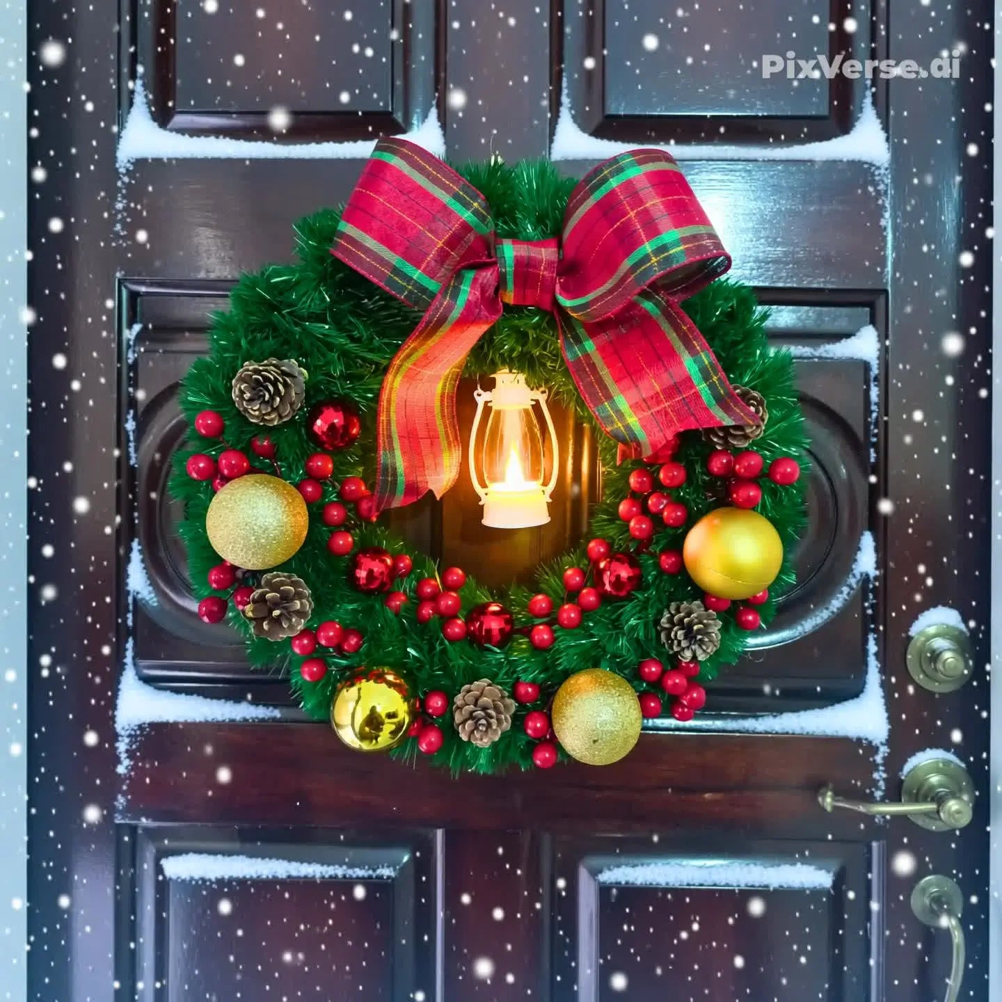 Guirlanda de Natal Rústica com Laço Decorativo – Decoração Aconchegante e Elegante para Portas e Paredes