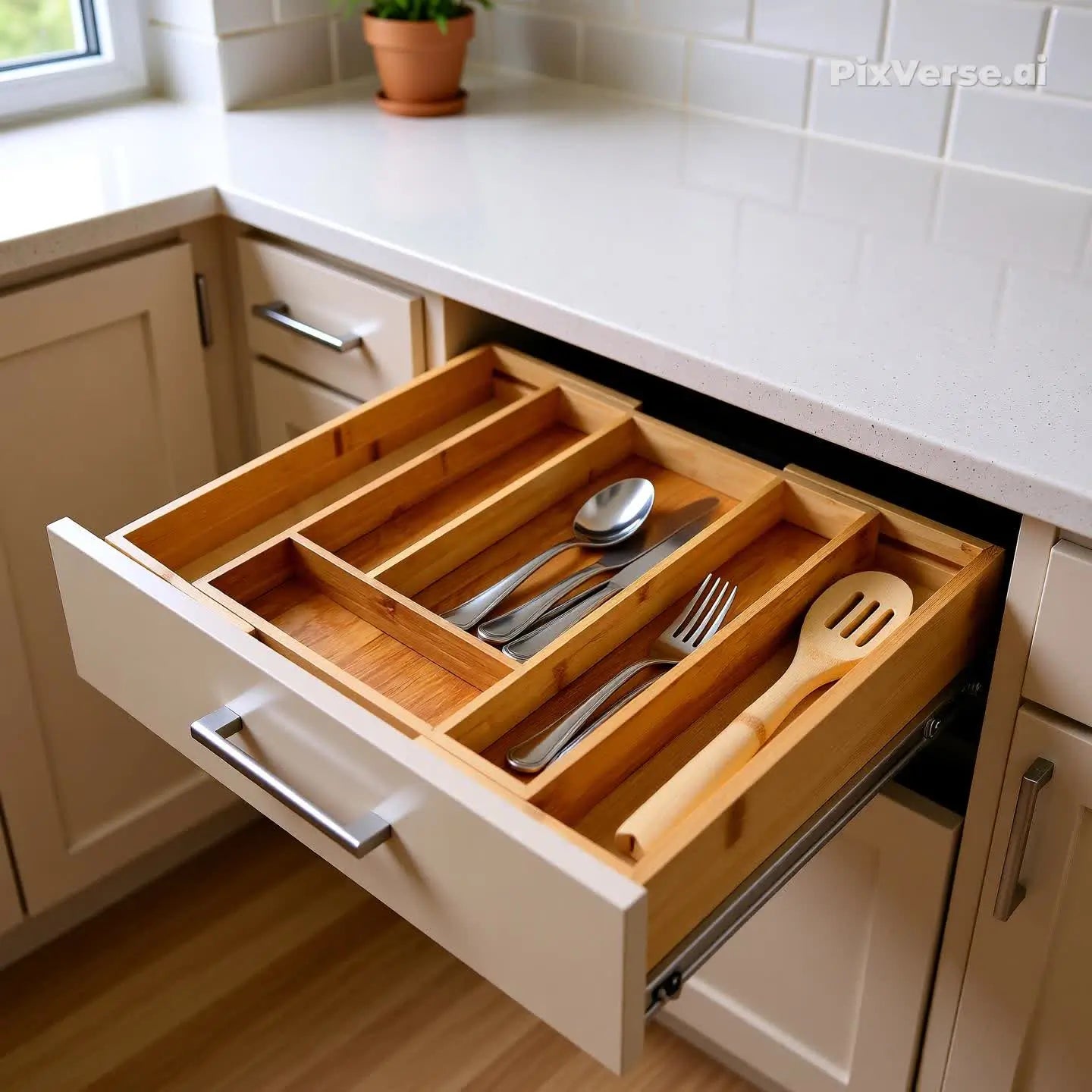Organizador de Gaveta para Talheres 7–8 Divisórias – Ajustável em Bambu