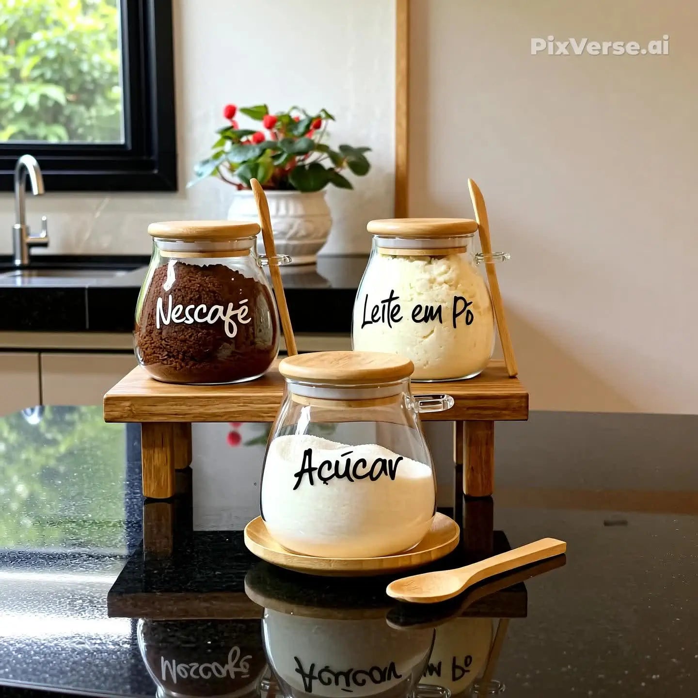 Kit 02 Pote De Vidro Oval Tampa Bambu Hermético Com Colher SEM ADESIVO