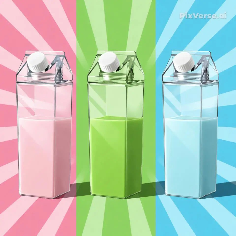 Kit 3 Garrafas de Acrílico Transparente P/ Leite Suco Bebidas My Box