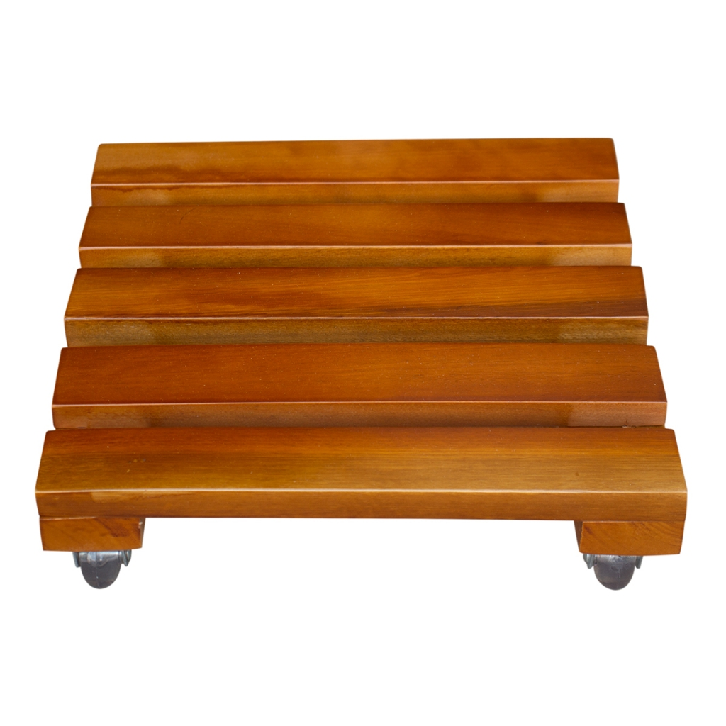 Suporte de Vaso de Planta 30 × 30 cm – Madeira Peroba com Rodinhas de Silicone