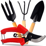 Kit Jardinagem 4 Peças – Ferramentas em Aço com Cabo de Madeira 25 cm
