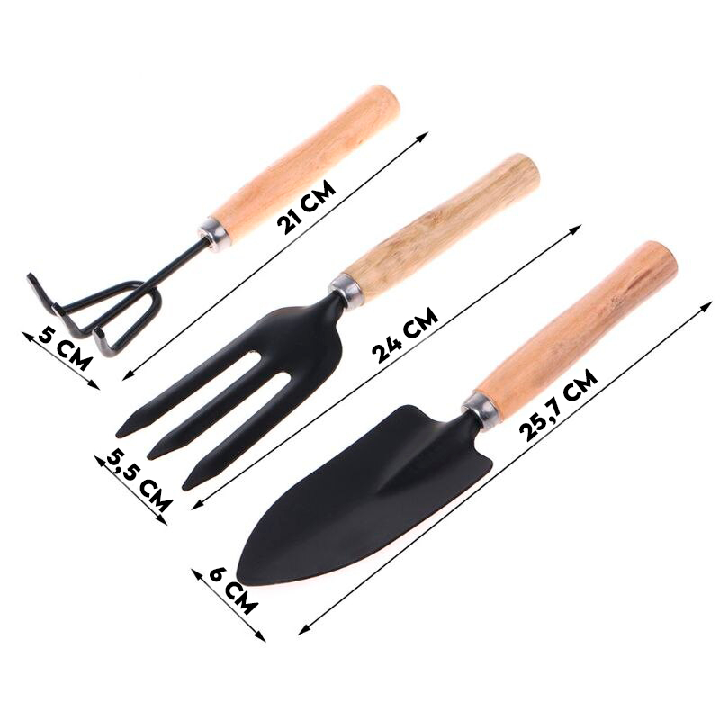 Kit Jardinagem Conjunto 4 Peças 25cm Ferramentas de Jardim GRANDE De Aço Cabo De Madeira