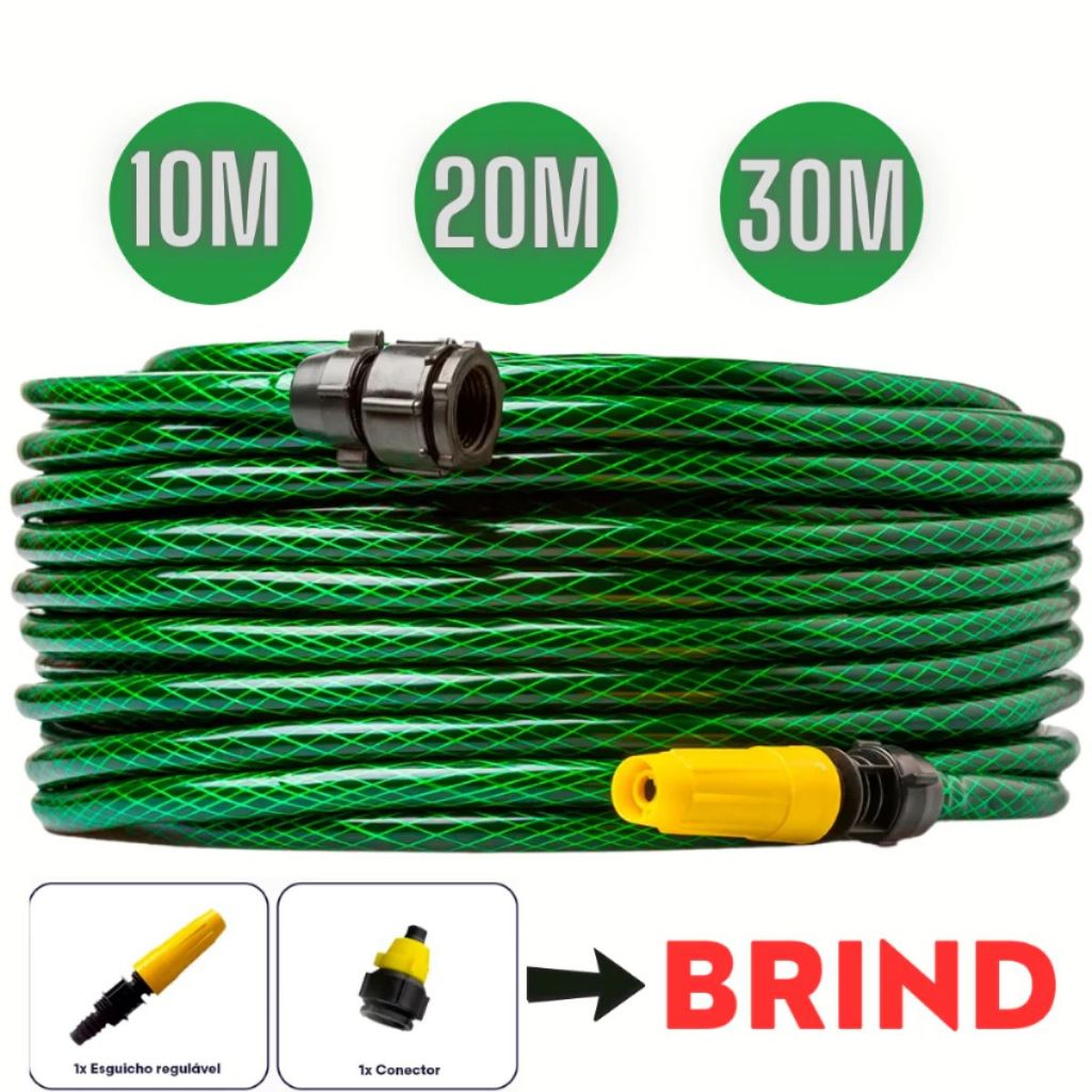 Mangueira Trançada Reforçada para Uso Doméstico - Jardim, Carro e Lazer | Kit Completo Acessórios