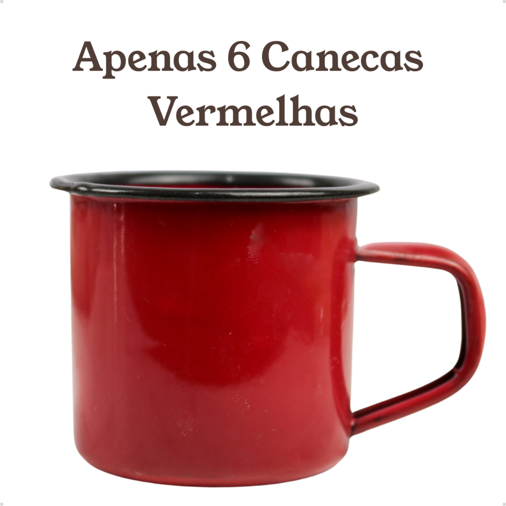 Chaleira Bule Esmaltado 1L Bico de Ganso e 6 Canecas 90ml Rústicas Conjunto ou Unitário