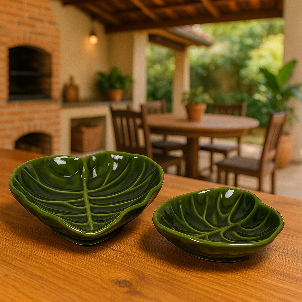 Kit Travessa Folha Primavera Cerâmica Louças Petisqueira Rústico Decoração Mesa Posta Restaurante Buffet