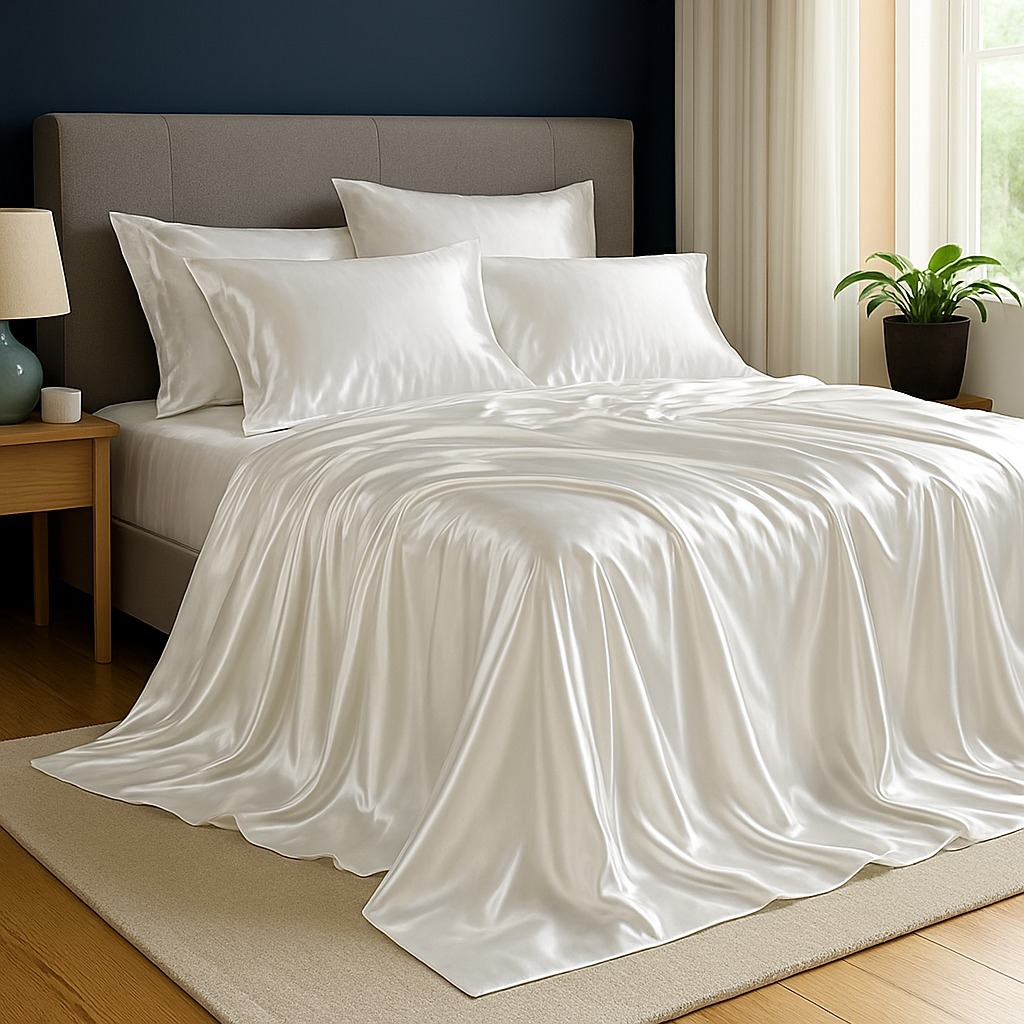 Kit Lençol de Cetim com Elástico e Fronhas – Toque Macio, Brilho Luxuoso e Conforto Incomparável