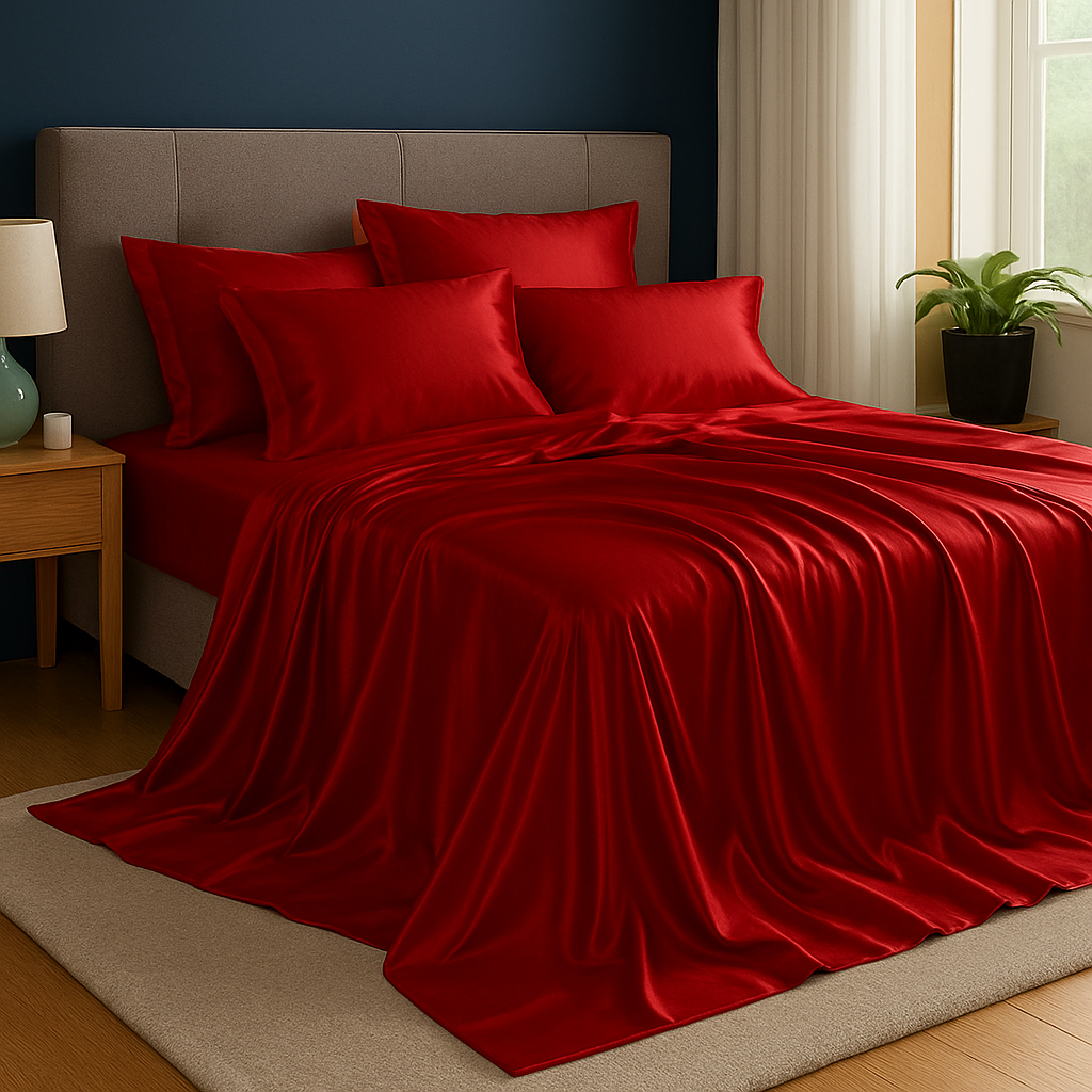 Kit Lençol de Cetim com Elástico e Fronhas – Toque Macio, Brilho Luxuoso e Conforto Incomparável