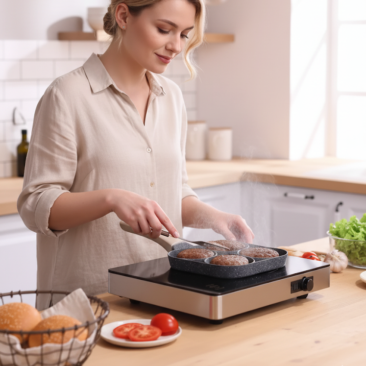 Frigideira Antiaderente 4 Partes Ovo Hambúrguer