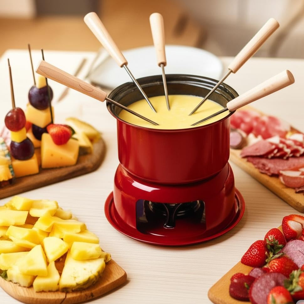 Panela de Fondue Inox com Rechaud e Garfos – Ideal para Queijo, Chocolate e Carnes