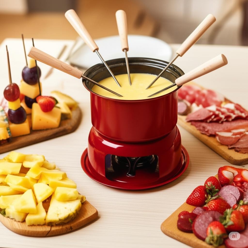 Panela de Fondue Inox com Rechaud e Garfos – Ideal para Queijo, Chocolate e Carnes