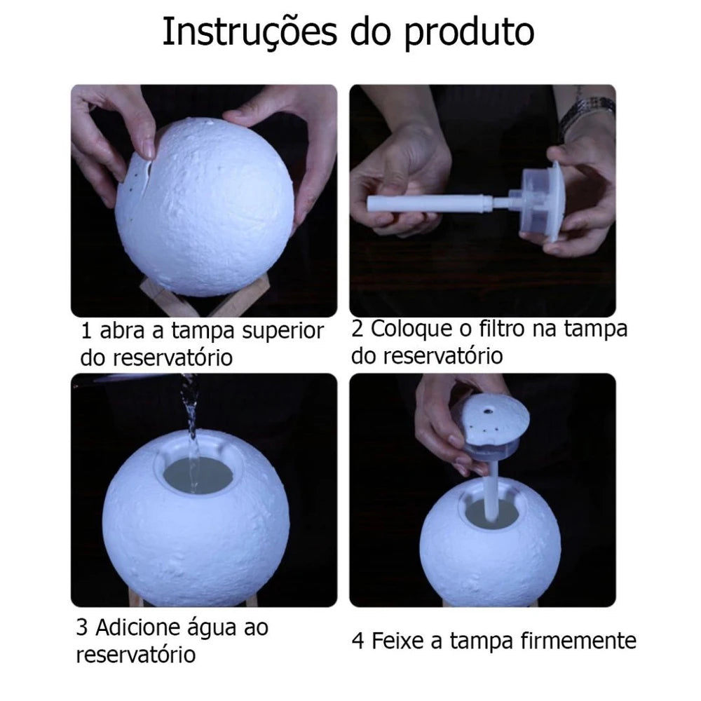 Umidificador  Aromatizador Luminaira Abajur Lua Cheia 3D