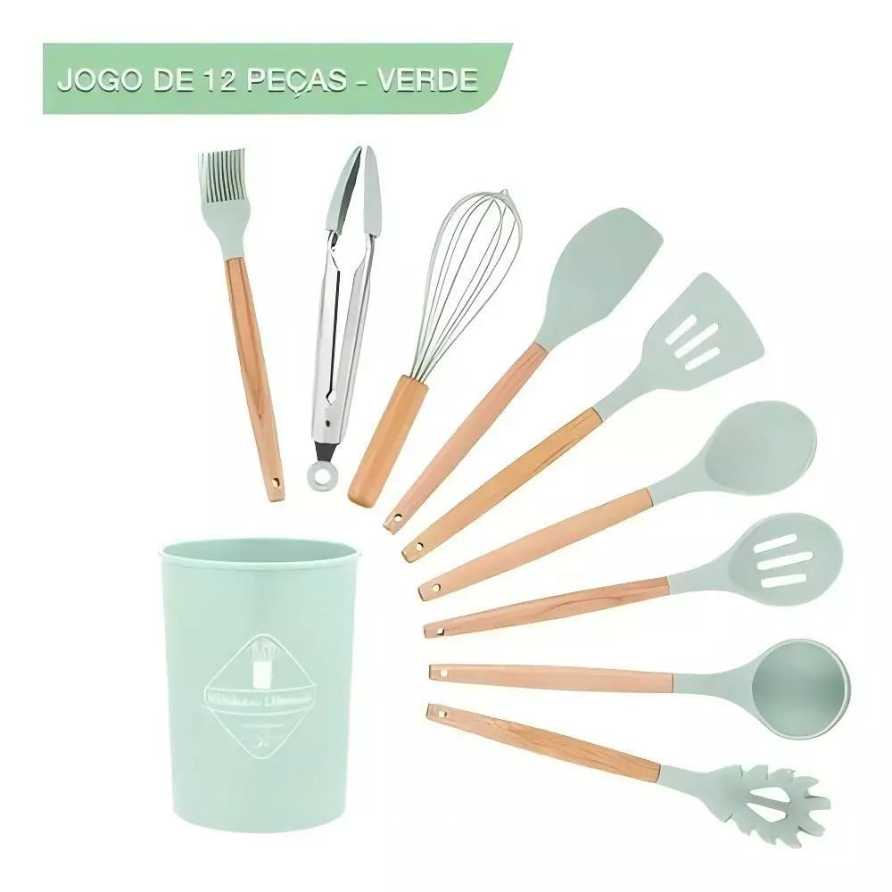 kit de Colher de Silicone para Cozinha 12 peças
