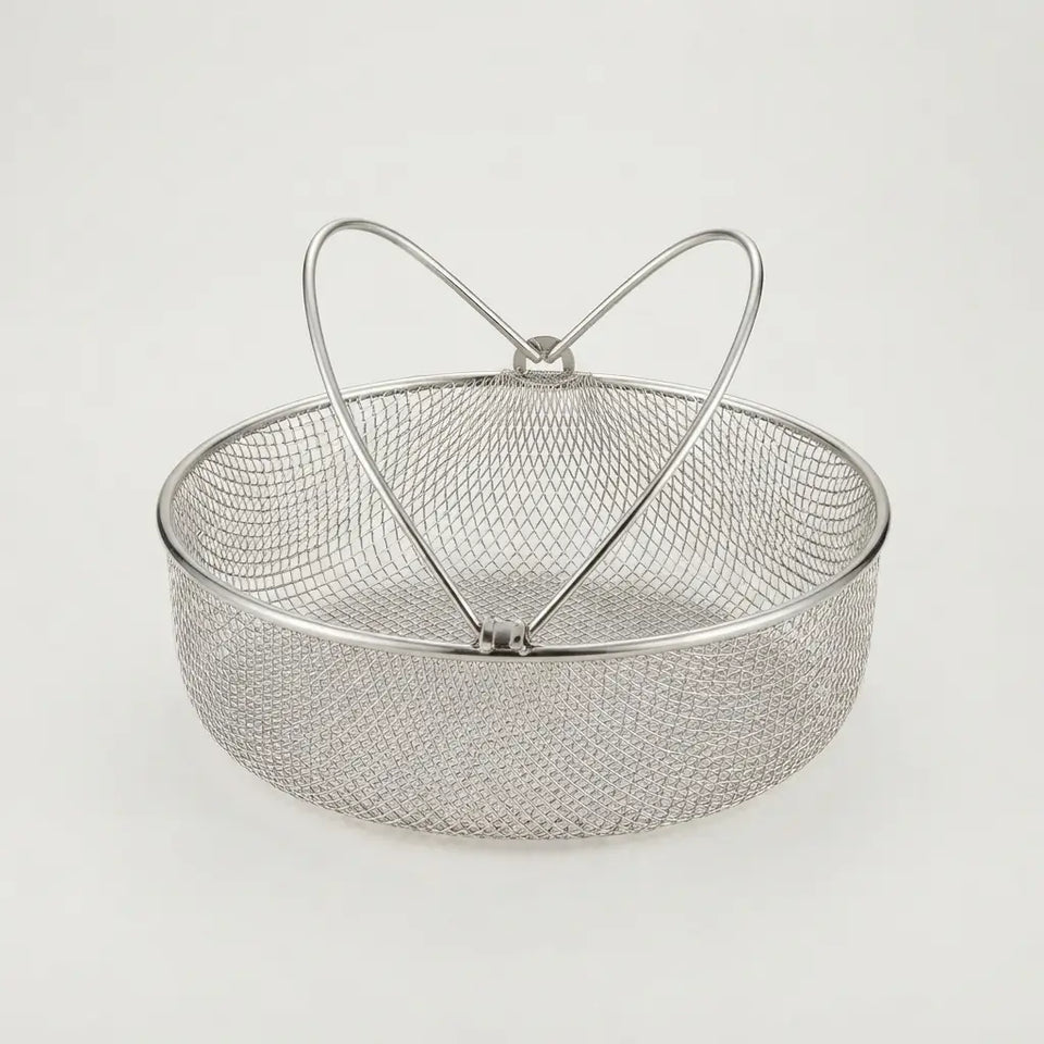 Cesto Redondo de Aço Inox para Air Fryer com Alça 21cm x 21cm x 6cm - Wolff