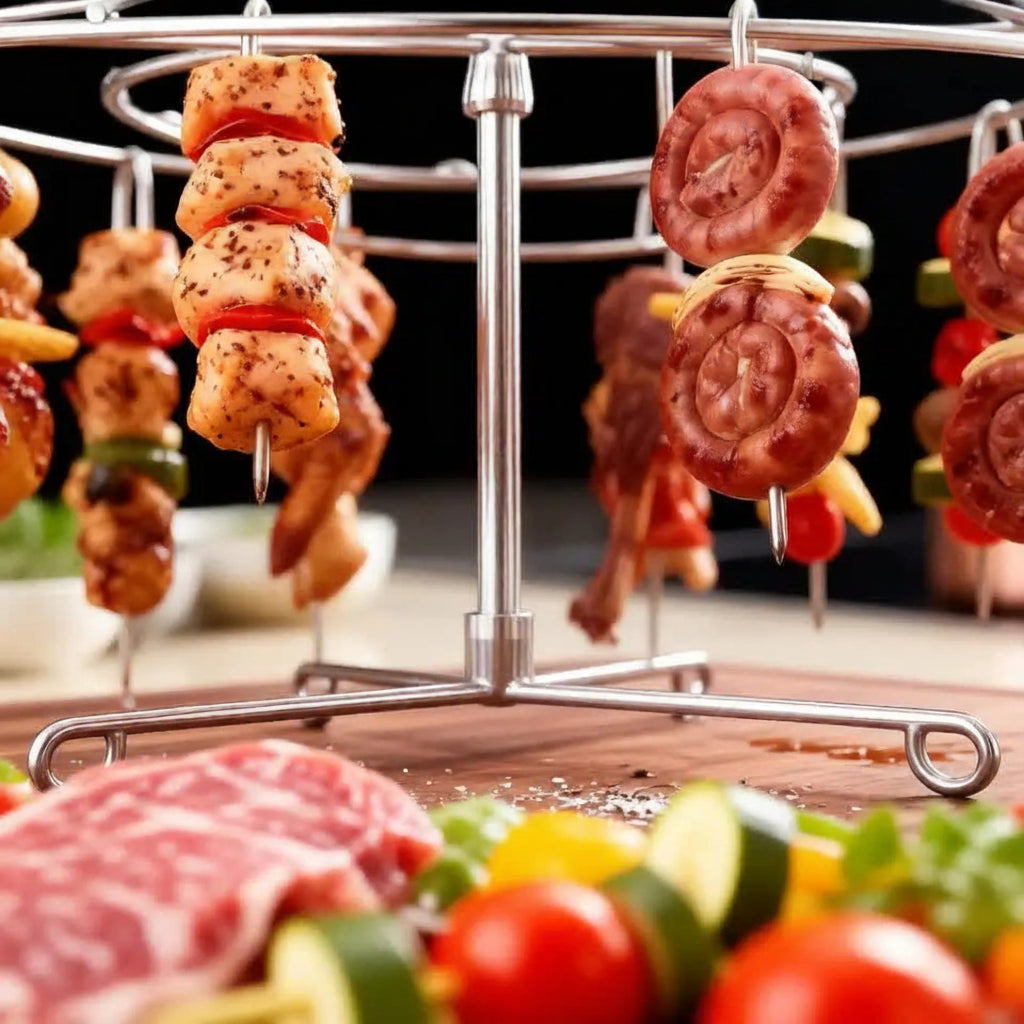 Kit Espetos Churrasco Suporte Espetinho Ponta Grelha Portátil Multiuso Forno Air Fryer