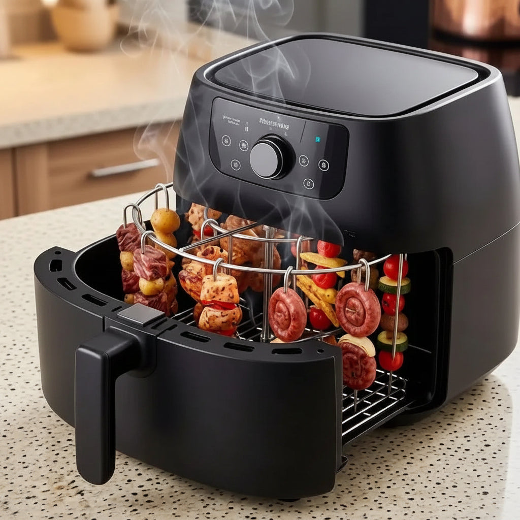 Kit Espetos Churrasco Suporte Espetinho Ponta Grelha Portátil Multiuso Forno Air Fryer