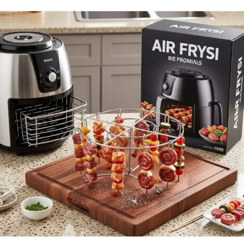 Kit Espetos Churrasco Suporte Espetinho Ponta Grelha Portátil Multiuso Forno Air Fryer