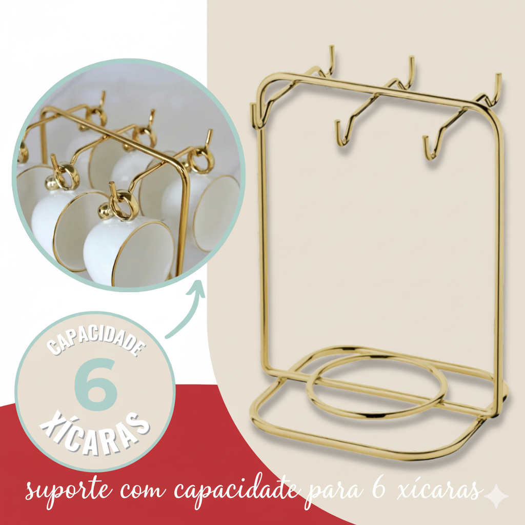 Suporte Organizador Porta Xícaras De Café dourado