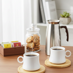 Jogo de Xícaras Café Porcelana com Pires de Bambu 2pçs