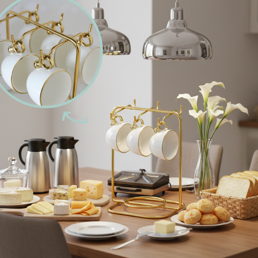 Suporte Organizador Porta Xícaras De Café dourado