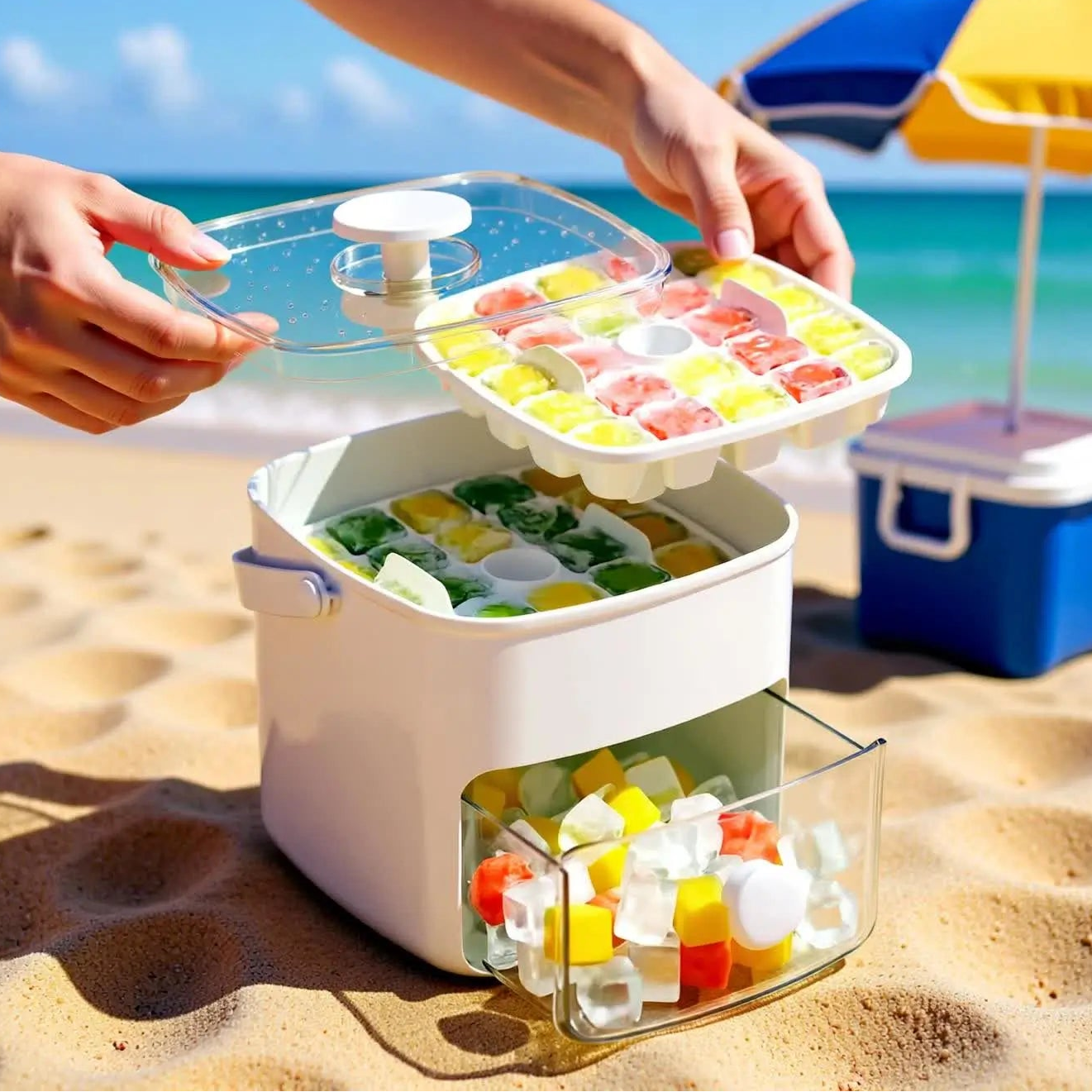 Forma de Gelo Caixa de Gelo Dispenser De Gelo 48 Cubos Com Gaveta Botão Solta Gelo E Pegador Luxo Puro