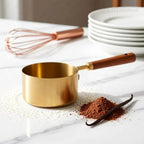 Colheres Medidoras de Aço Inoxidável com Cabo de Madeira – Dourado Luxo para Cozinha Moderna