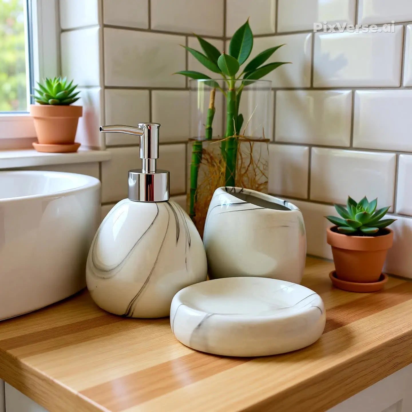 Kit Banheiro Lavabo Conjunto Sabonete Líquido Escova / 475