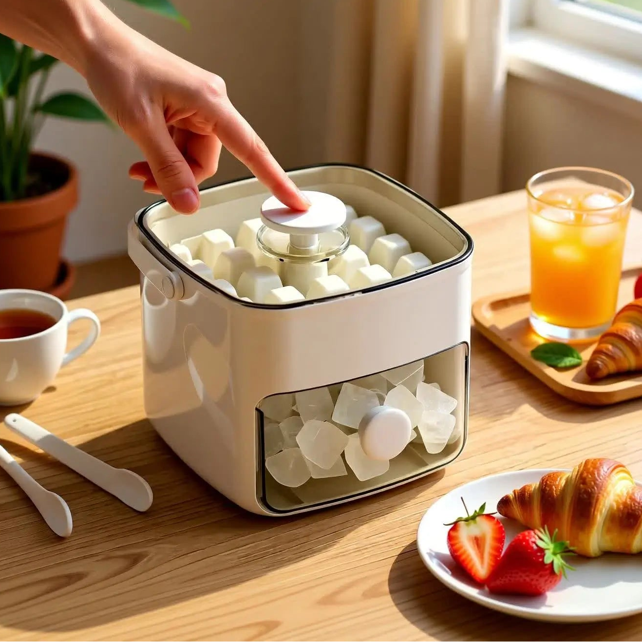 Forma de Gelo Caixa de Gelo Dispenser De Gelo 48 Cubos Com Gaveta Botão Solta Gelo E Pegador Luxo Puro