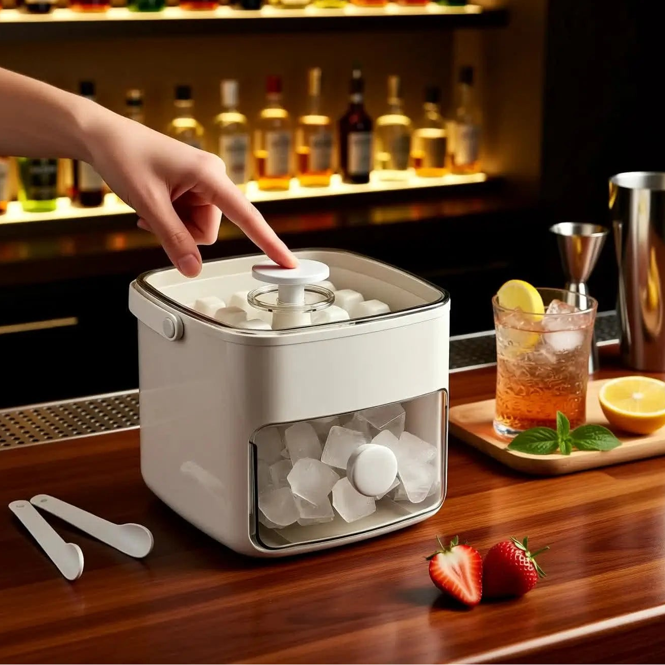 Forma de Gelo Caixa de Gelo Dispenser De Gelo 48 Cubos Com Gaveta Botão Solta Gelo E Pegador Luxo Puro