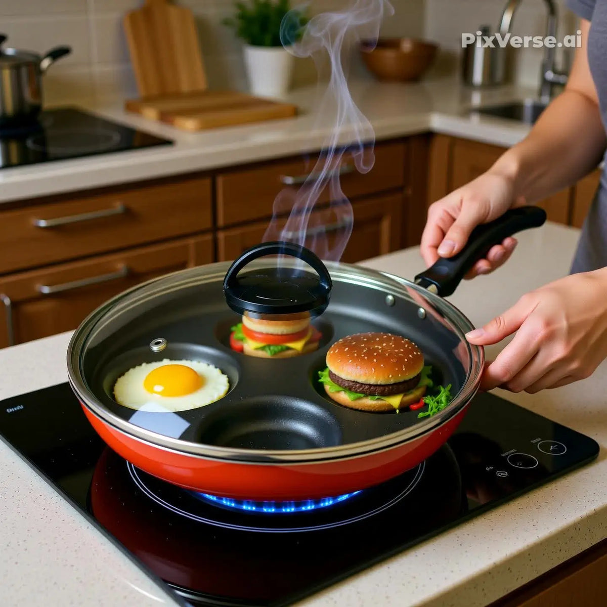 Frigideira 4 em 1 Multiuso com Tampa de Vidro