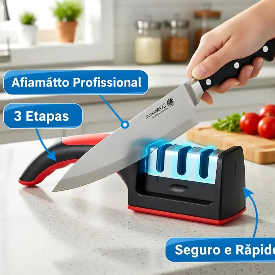 Amolador de Facas com 3 afiadores profissionais