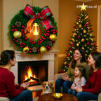 Guirlanda de Natal Rústica com Laço Decorativo – Decoração Aconchegante e Elegante para Portas e Paredes