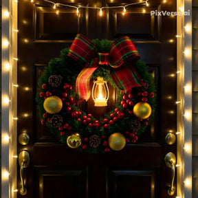 Guirlanda de Natal Rústica com Laço Decorativo – Decoração Aconchegante e Elegante para Portas e Paredes