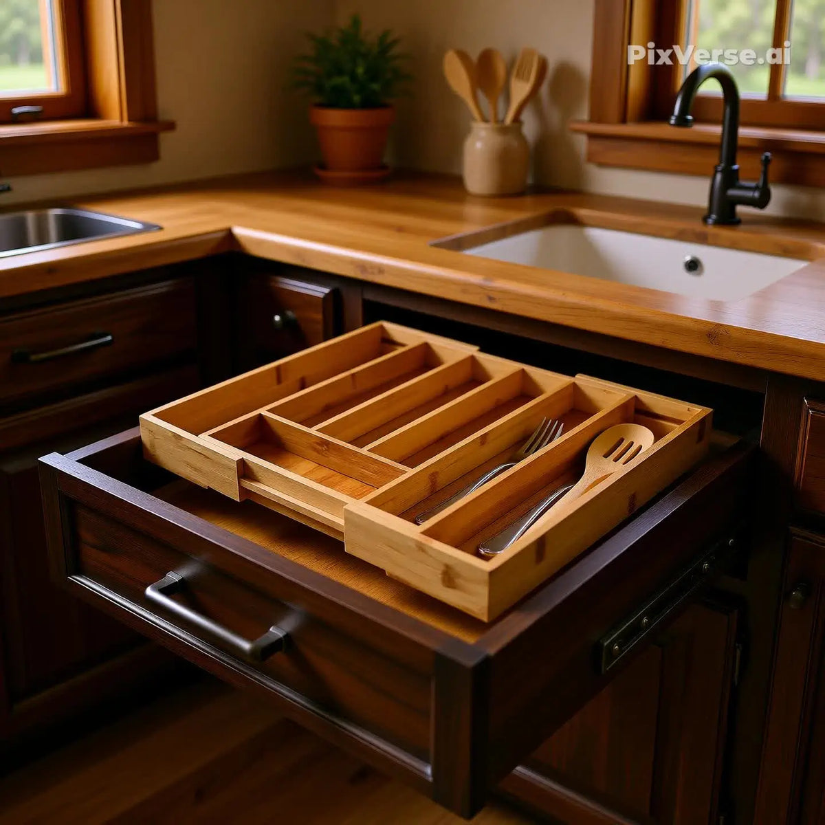 Organizador de Gaveta para Talheres 7–8 Divisórias – Ajustável em Bambu
