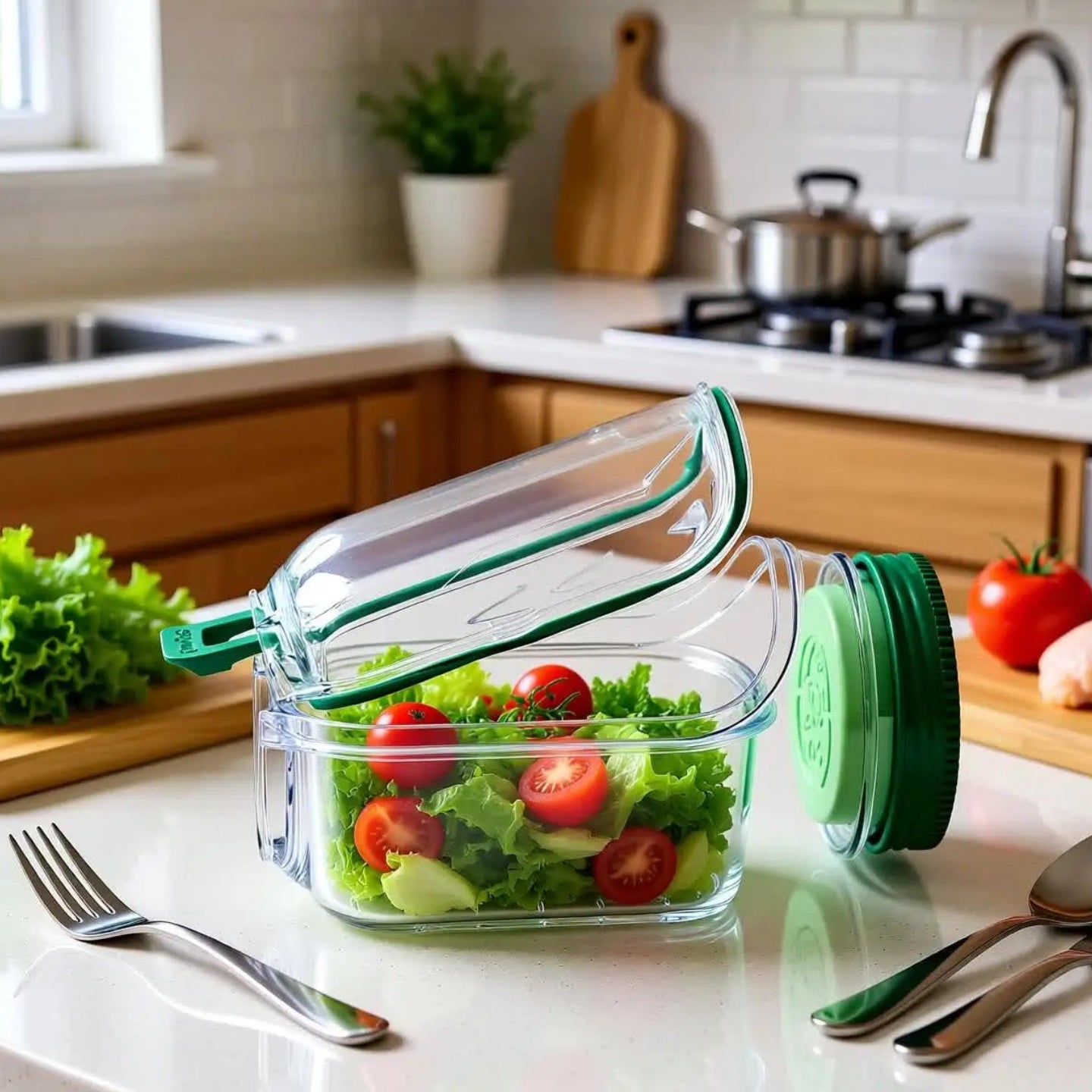 Saladeira Portátil Hérmetica  Multifuncional – Compartimentos para Molho, Vedação Antivazamento, Livre de BPA