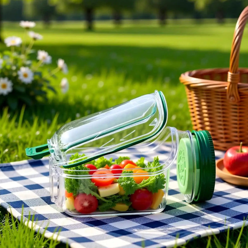 Saladeira Portátil Hérmetica  Multifuncional – Compartimentos para Molho, Vedação Antivazamento, Livre de BPA