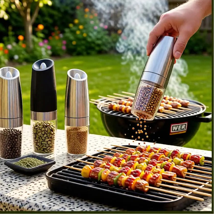 Moedor Elétrico Pimenta Sal Tempero C/ Sensor Gravidade Led