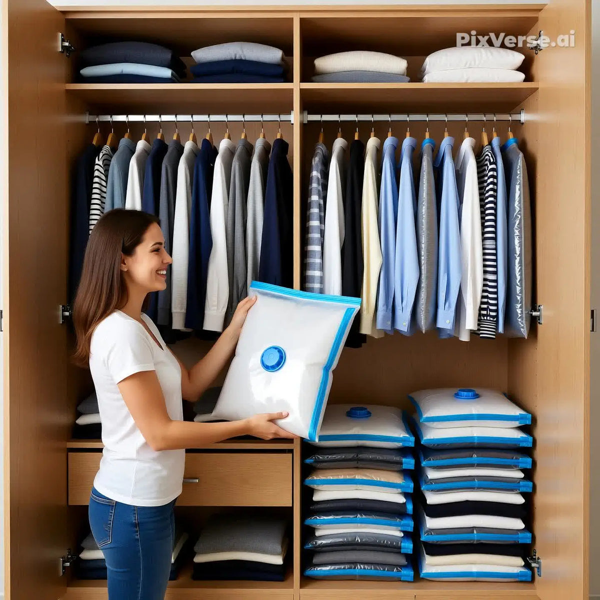 Kit Saco a Vácuo + Bomba Automática Elétrica Organizador Rápido Armazenar Guardar