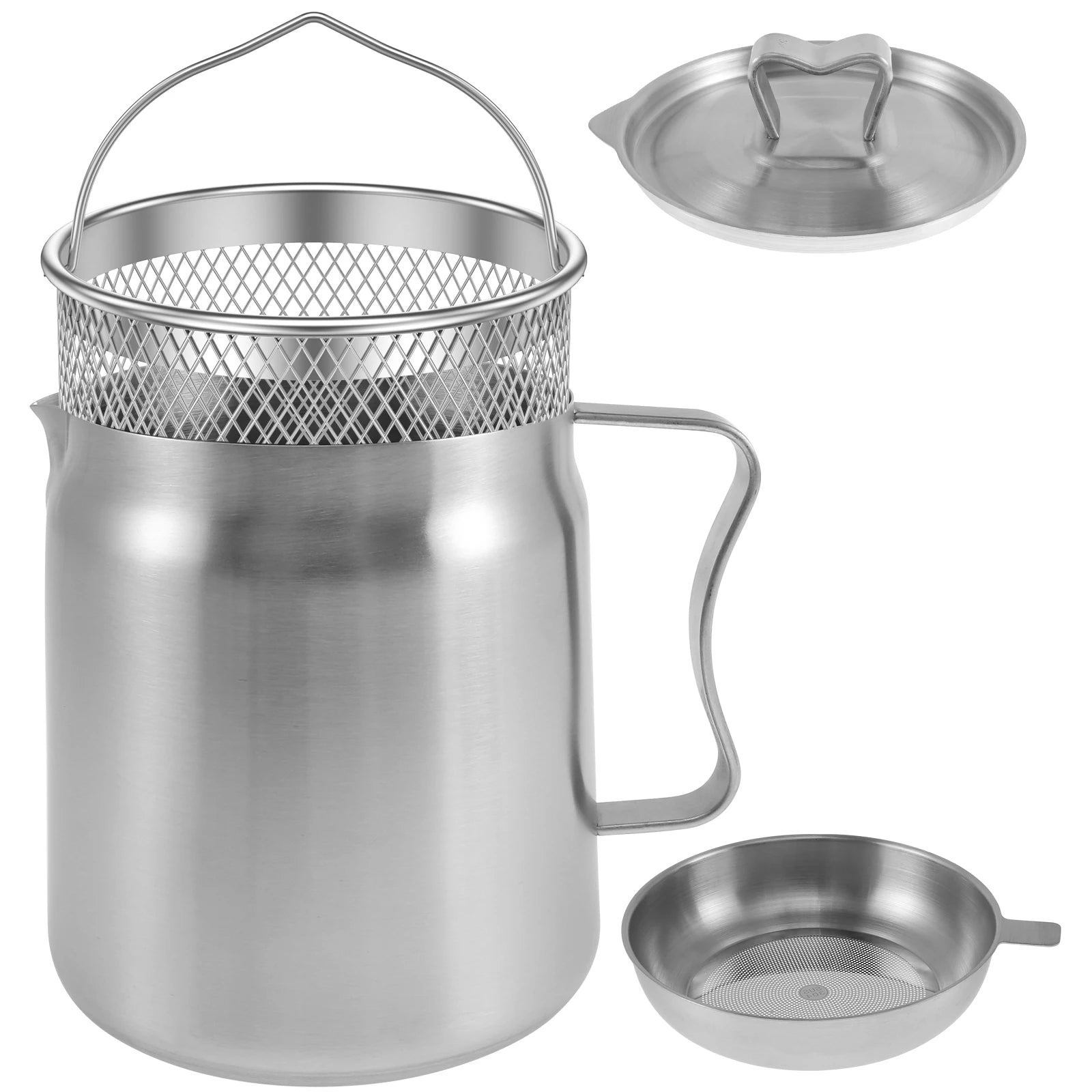 Pote de filtro de óleo de aço inoxidável, pote com filtro de malha fina, cesta de fritar, 2l, armazenamento de óleo, recipiente de graxa, cozinha