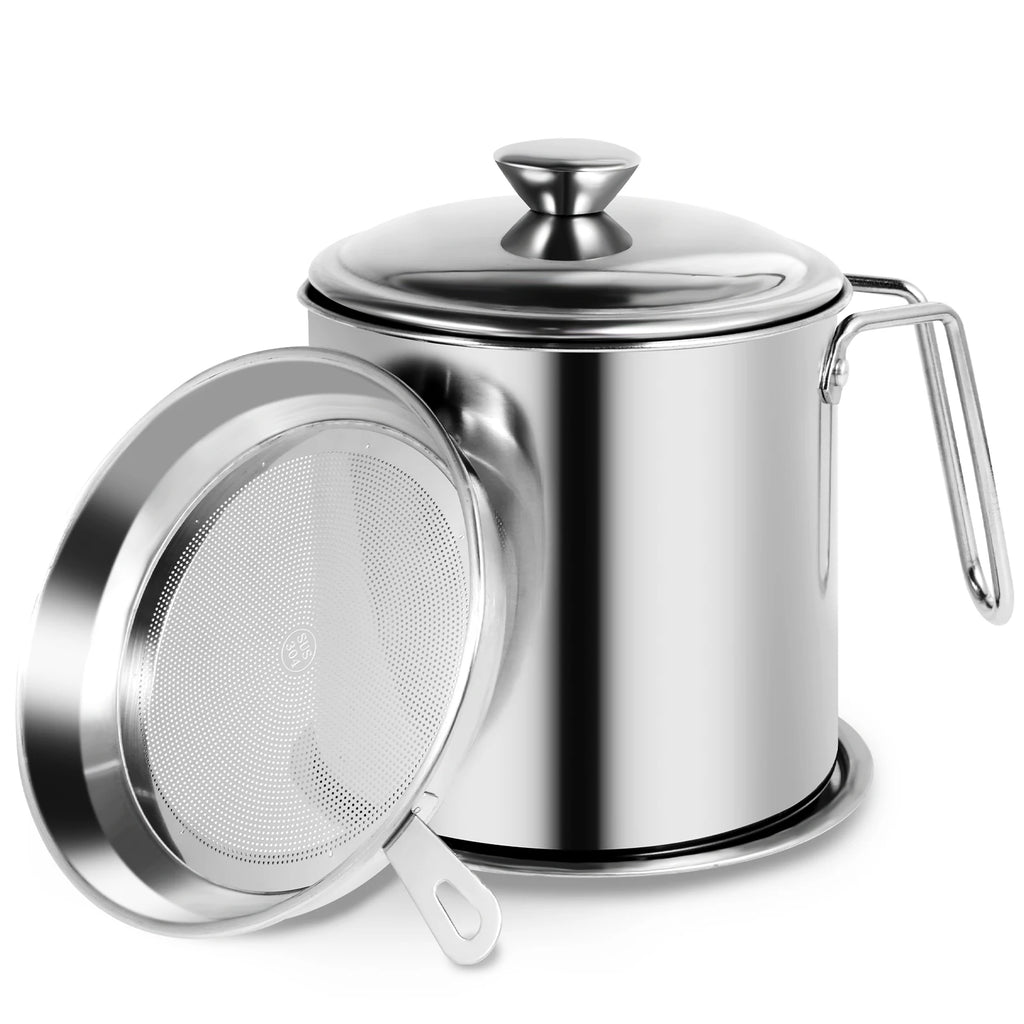 Pote de filtro de óleo de aço inoxidável, pote com filtro de malha fina, cesta de fritar, 2l, armazenamento de óleo, recipiente de graxa, cozinha