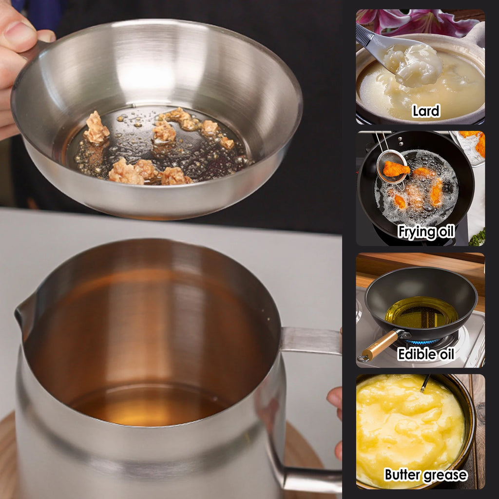 Pote de filtro de óleo de aço inoxidável, pote com filtro de malha fina, cesta de fritar, 2l, armazenamento de óleo, recipiente de graxa, cozinha