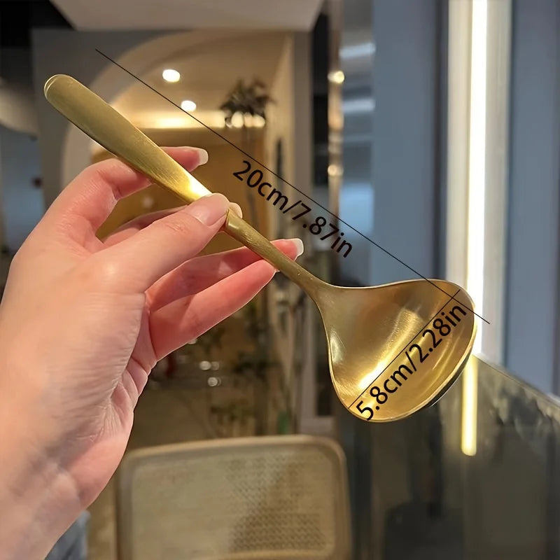 Colheres grandes de aço inoxidável dourado, 2 peças, para panela quente, sopa, mingau-alças longas, louça de cozinha e jantar elegante, colher