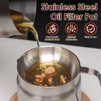Pote de filtro de óleo de aço inoxidável, pote com filtro de malha fina, cesta de fritar, 2l, armazenamento de óleo, recipiente de graxa, cozinha