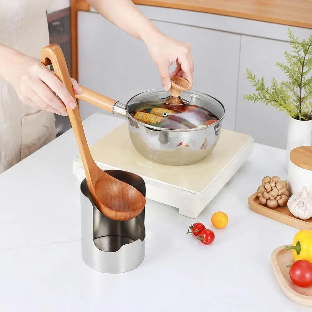 Suporte estável para colher de aço inoxidável, fácil de limpar, resistente ao calor, suporte para colher de sopa, suporte para espátula de aço inoxidável, mesa de jantar